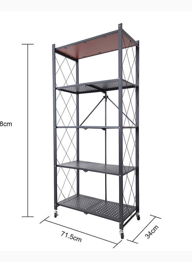 Noon East Kitchen Storage Rack and Heavy Duty Metal Shelving Unit on Rolling Cart for Kitchen, Garage, Basement, 5-Tier Thick Foldable Storage Shelves with Wheels, Large Capacity, Black- 71x34.5x151.2cm - Image 3